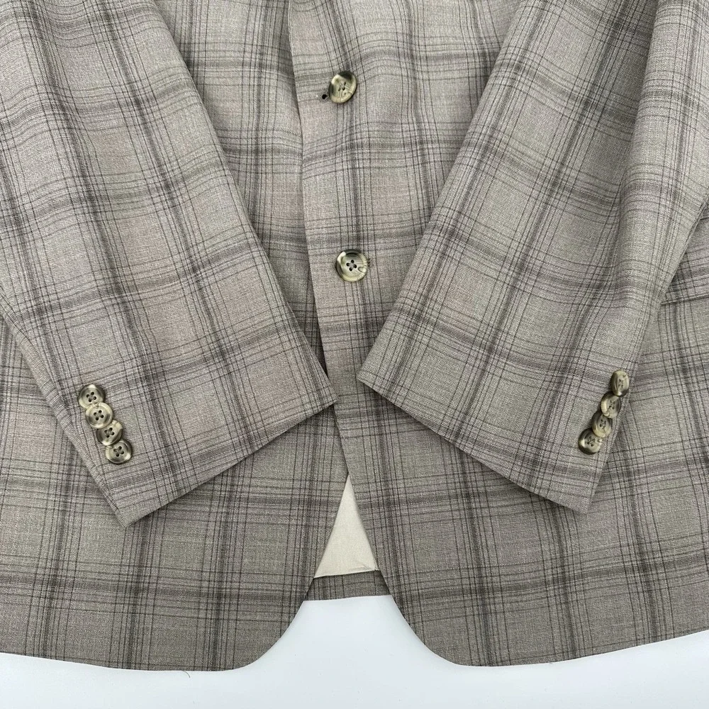 JB Britches Logan Men's Sport Coat 46R Beige Plaid Wool 2 Button Classic Fit